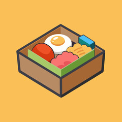 Cartoon Nasi Campur Food Box with Various Dishes