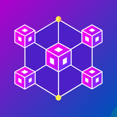 Obraz premium Isometric cubes connected with lines representing blockchain concept