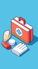 Isometric first aid box with medical supplies for emergencies