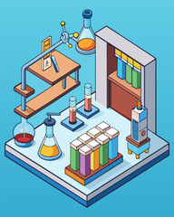 Isometric Laboratory Scene with Research Equipment and Science Elements