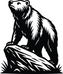 Black Bear on Boulder | Wildlife Animal Silhouette Clipart | Mountain Forest Scene | Black Bear