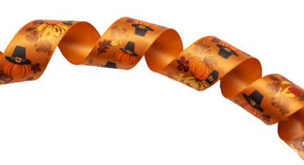 Thanksgiving Themed Orange Ribbon with Pumpkins and Pilgrim Hats