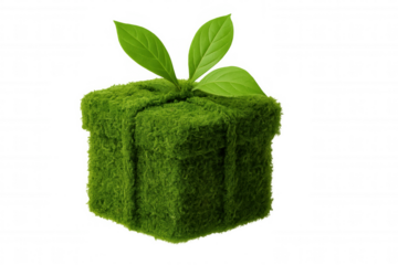 Green gift box growing leaves, representing eco-friendly concepts, natural sustainability, and environmental care