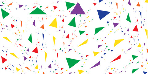 Festive color triangle confetti background. Abstract frame confetti texture for holiday, postcard, poster, website, carnival, birthday, children's parties. Cover confetti mock-up. Wedding card layout
