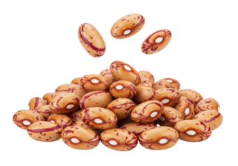 Pinto beans pile isolated PNG, speckled kidney beans on transparent background, legume food ingredient