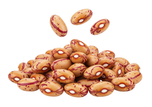 Pinto beans pile isolated PNG, speckled kidney beans on transparent background, legume food ingredient