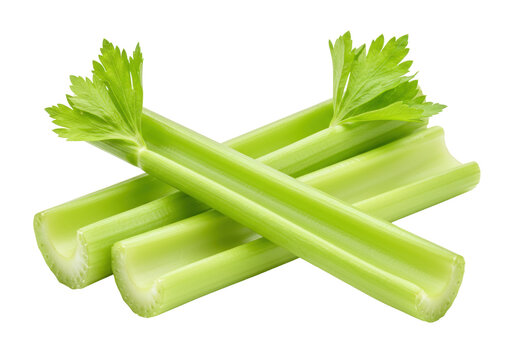 Fresh green celery stalks isolated PNG, healthy vegetable ingredient for cooking and snacking