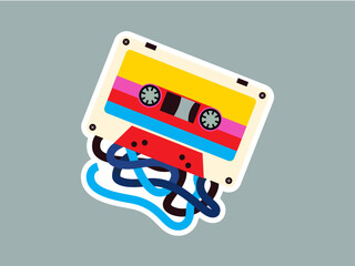 Retro Cassette Vector illustrarion. Vintage 80s 90s Music illustration. Retro Cassette Sticker. Old school music vector art. 80s Nostalgia Music Illustration. Retro aesthetic. 
