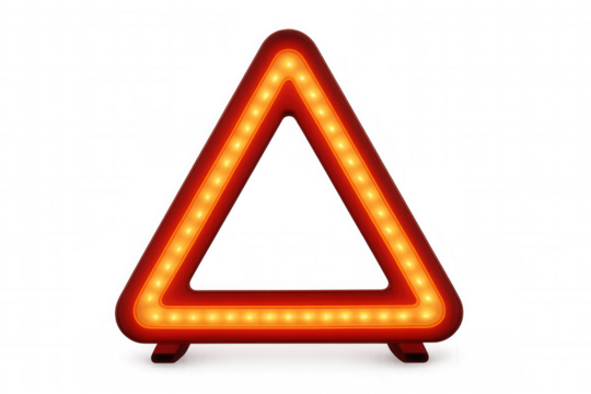 Emergency warning triangle with bright lights alerting drivers to road hazards and vehicle breakdown
