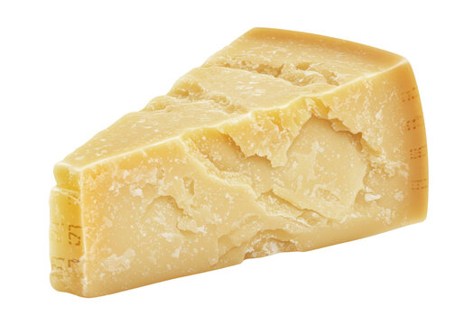 Wedge of Parmesan cheese isolated PNG, hard Italian cheese with granular texture on transparent background