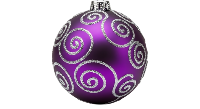 Purple Christmas bauble with silver glitter swirls isolated on a transparent background ornament - Powered by Adobe
