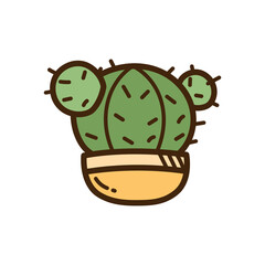 Illustration of a Round Green Cactus in a Yellow Pot with Transparent Background