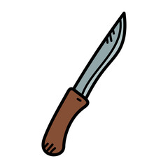 Illustration of a Steel Knife with Brown Handle on Transparent Background Hand Drawn Style Sharp Blade and Brown Hilt Detail Ideal For Icon or Design Element