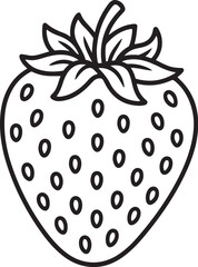 Strawberry on Leaf Line Drawing – Botanical Fruit Outline Vector