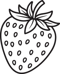 Strawberry on Leaf Line Drawing – Botanical Fruit Outline Vector