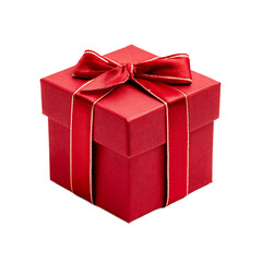 Obraz premium Red gift box ribbon isolated on white symbolizing celebration holidays love birthday themes special occasions and elegant festive branding visuals