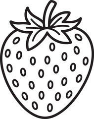 Strawberry on Leaf Line Drawing – Botanical Fruit Outline Vector