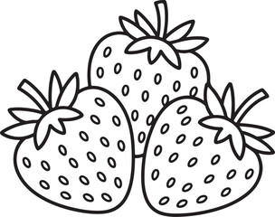Three Strawberries Outline – Berry Fruit Line Drawing Vector