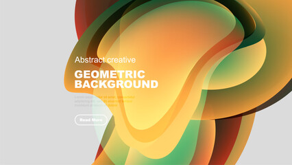 Abstract geometric layers create vibrant visual effect. Orange, red, green hues blend smoothly over gray backdrop. Modern design.