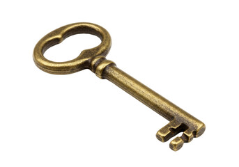 Antique brass key isolated PNG, vintage skeleton key for lock and security on transparent background