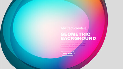 Abstract circles overlap, creating vibrant color gradients. Text reads geometric background, with button below. Modern design.