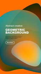 Abstract geometric background features vibrant color gradients, shapes, text, button. Modern design for digital projects.