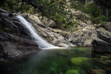 waterfall at the Cascades de Anglais in Corse, France. Long exposure to blur the water.