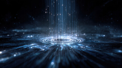 Futuristic Cryptocurrency Blockchain Platform with Concentric Glowing Data Rings Energy Beams and Multi Layered Digital Network Structure