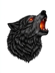 Obraz premium Dynamic digital illustration of a fierce wolf howling with intense glowing eyes detailed fur and a powerful primal expression perfect for wildlife nature and animal-themed designs