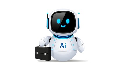AI Robot Business Concept Illustration of a smart robotic character holding a briefcase, signifying intelligent automation and future of business