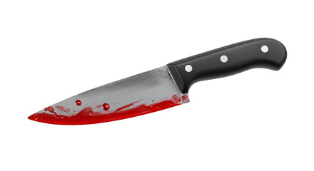 Sharp Kitchen Knife with Fresh Blood Drops on a Dark Surface