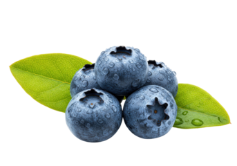 Fresh blueberries with water droplets isolated PNG, healthy fruit on transparent background