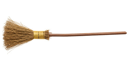 Traditional Straw Broomstick with Rustic Wooden Handle on Black Background
