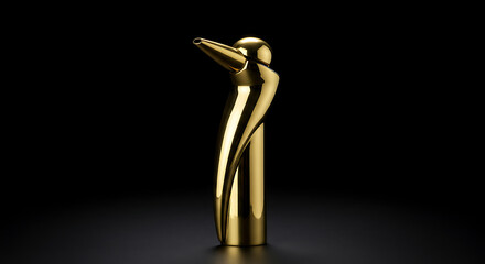 Minimalist Golden Abstract Swan Sculpture Elegant Modern Art Piece for Home Decor Luxury Interior Design Element Sleek Metallic Figurine 3D Render Illustration for Sophisticated Background Aesthetic C