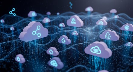 Explore seamless cloud technology with interconnected digital network solutions offering vibrant communication, storage, and dynamic data sharing capabilities for your business