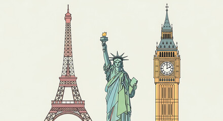 Iconic Landmarks from Around the World Represented as Stylized Illustrations