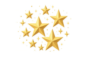 Golden 3d stars and sparkling elements forming a festive decorative design with transparent background