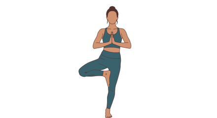 Illustration of a woman in a yoga pose with hands together on a white background