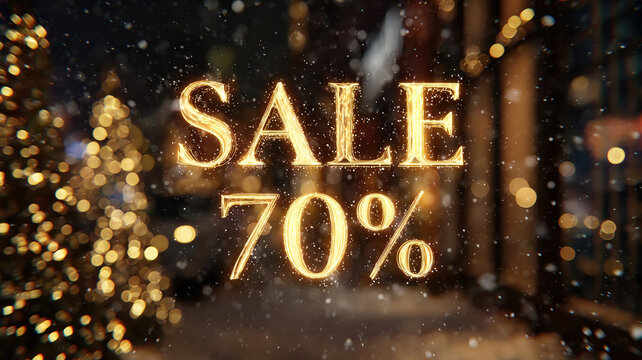 Golden Glowing Sale Seventy Percent Discount Banner with Sparkling Bokeh Effect and Luxury Dark Background Design
