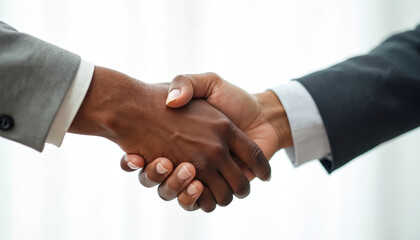 Diverse men in suits shake hands, sealing a business deal. Their connection signifies agreement partnership, closing a contract, or professional teamwork. Trust forms basis for success.