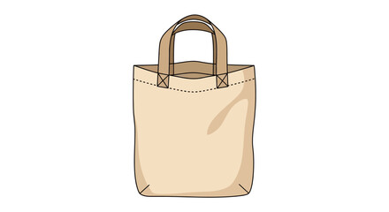 Simple line drawing of a beige leather handbag on a white background