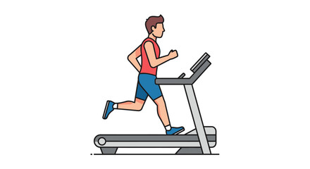 Man running on a treadmill in a minimalist setting with a neutral color palette.