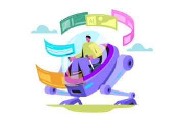 Man in Lilac Vehicle Surrounded by Floating Currency on Transparent Backdrop