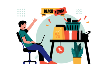 Man Shopping Online With Laptop During Black Friday Season Transparent Background Illustration