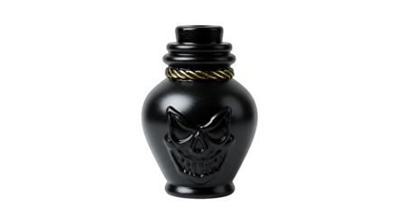 Mysterious Black Bottle with Skull and Gold Rope on Dark Background