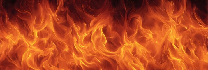 Fiery flames dance and swirl, displaying vibrant shades of orange and red with a dynamic and textured appearance, producing a sense of warmth and intense energy.