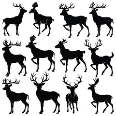 Deer Silhouette Vector Set,Deer Silhouette Illustration,Deer Silhouette Bundle,Deer Silhouette Icons,Deer Silhouette Isolated on White,Wild Deer Silhouette Set,Deer Silhouette Clipart,Deer 