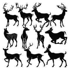 Deer Silhouette Vector Set,Deer Silhouette Illustration,Deer Silhouette Bundle,Deer Silhouette Icons,Deer Silhouette Isolated on White,Wild Deer Silhouette Set,Deer Silhouette Clipart,Deer 