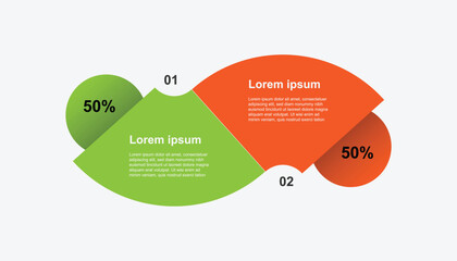 Design template infographic element with 2 step or process. 2 step presentation layout with green and orange color.