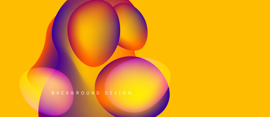 Abstract vibrant orbs overlap yellow backdrop. Gradient colors create modern visual impact. Design suggests fluidity, energy.